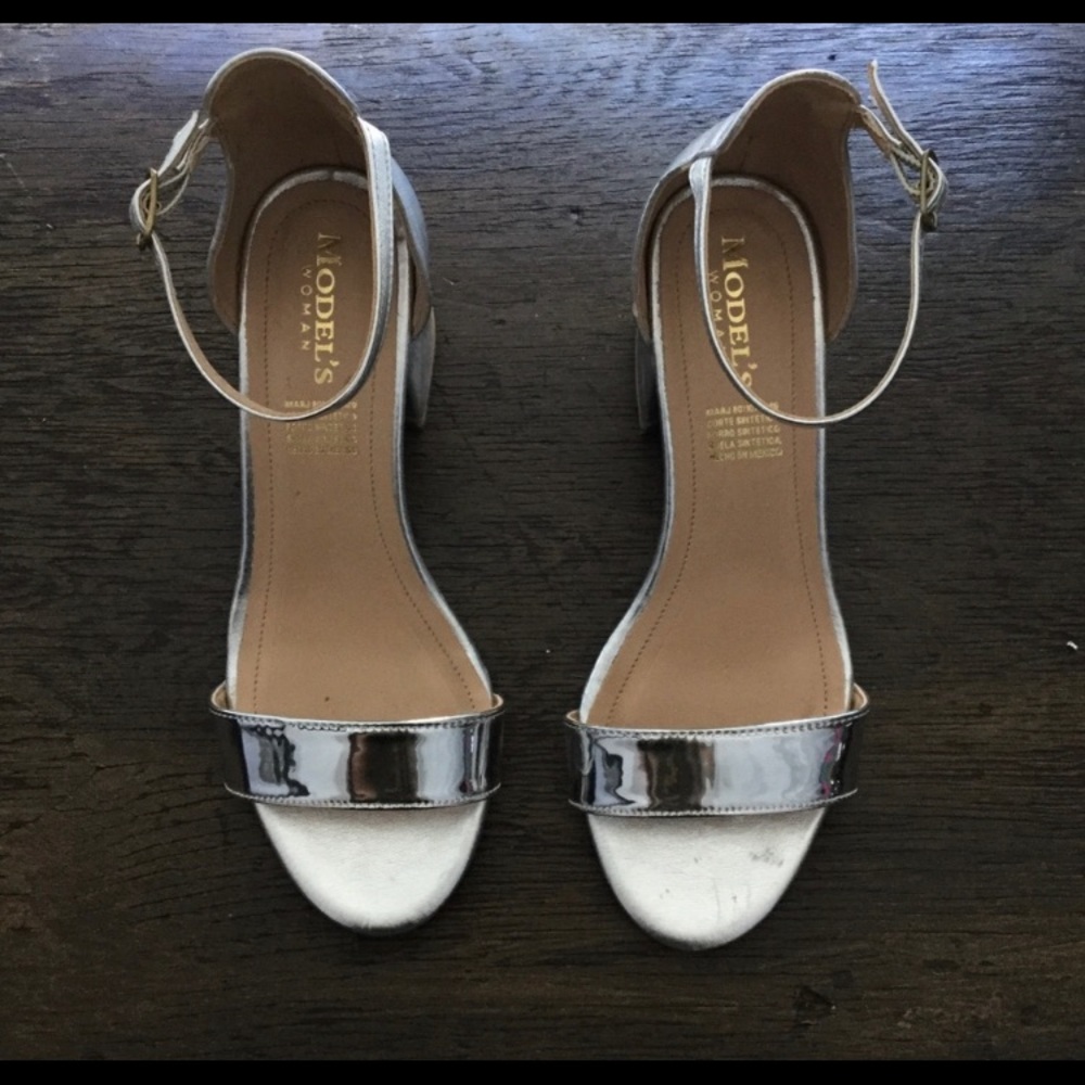 Silver Metallic Chunky Block Heels 6.5